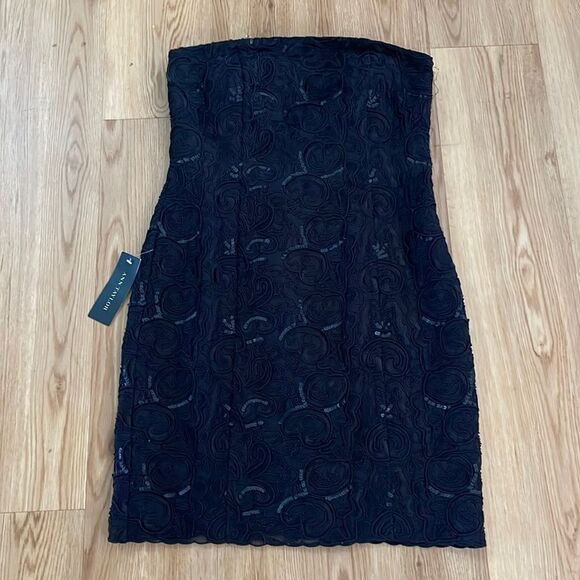 Ann Taylor Womens Strapless Lace Dress 10 Fit Flare Black Graduation Prom New - Picture 1 of 6